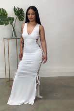 Solid Lace-Up Hollow Out Sleeveless Maxi Dress ZDF-31196