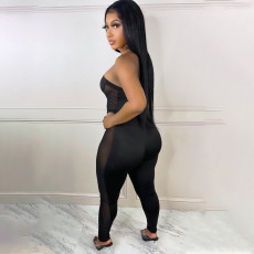 Fashion Sexy Tube Top Tight Mesh Splice See-through Jumpsuit HMS-5541