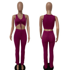 Solid Ribbed Tank Top+Pants+Long Cloak 3 Piece Sets LSD-82040