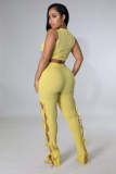 Solid Color Vest Hollow Lace-up Pants Two Piece Sets LX-6925