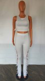 Solid Color Vest Hollow Lace-up Pants Two Piece Sets LX-6925