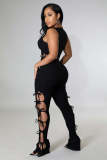 Solid Color Vest Hollow Lace-up Pants Two Piece Sets LX-6925