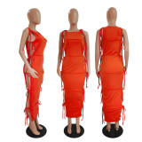 Plus Size Solid Sleeveless Lace-Up Hollow Maxi Dress GDYF-6682