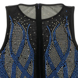 Plus Size Mesh Hot Drilling Split Sleeveless Evening Dress OSIF-21506