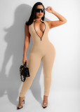 Solid Ribbed Sleeveless Zipper Tight Jumpsuit MZ-2725