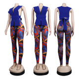 Sexy Sleeveless Top And Print Pants Two Piece Sets FSXF-312