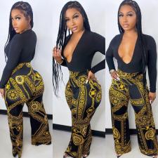 Retro Print High Waist Wide Leg Pants NY-10198