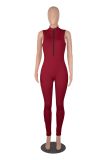 Solid Ribbed Sleeveless Zipper Tight Jumpsuit MZ-2725