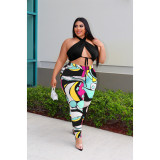 Plus Size Halter Printed Pants 2 Piece Sets ASL-7079