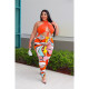 Plus Size Halter Printed Pants 2 Piece Sets ASL-7079