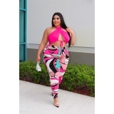 Plus Size Halter Printed Pants 2 Piece Sets ASL-7079