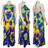 Plus Size Printed Halter Big Swing Maxi Dress NNWF-7240