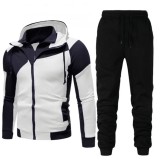 Men Color Block Double Zipper Hooded Two Piece Sets FLZH-ZW20-ZK33