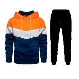 Men's Casual Color Block Hooded Sweatshirt Two-Piece Pants Sets FLZH-ZW105-ZK33