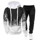 Men Ink Splash Print Hooded Sweatshirt Two-Piece Pants Sets FLZH-ZW86-ZK33