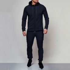 Men Solid Casual Zipper Two Piece Pants Set FLZH-ZW53-ZK19