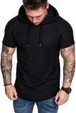 Men Casual Solid Short Sleeve Hooded Top FLZH-ZT117