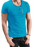 Men Short Sleeve Hole Zipper Decoration Casual T-Shirt FLZH-ZT06