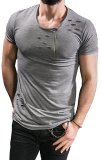 Men Short Sleeve Hole Zipper Decoration Casual T-Shirt FLZH-ZT06