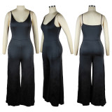 Solid Sleeveless Pockets Wide Leg Jumpsuit TE-4387