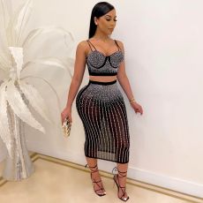 Plus Size Hot Drilling Night Club 2 Piece Skirt Sets NY-2383