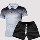 Men Gradient Short Sleeve Fashion Polo Two Piece Shorts Set FLZH-ZT126-ZK70