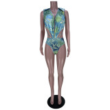 Sexy Printed Backless Bodysuit+Split Long Skirt 2 Piece Sets MDF-5304