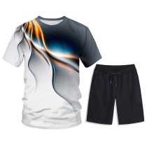 Print Men Short Sleeve Two Piece Shorts Set FLZH-ZT132-ZK60