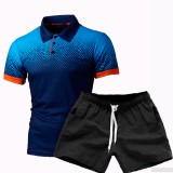Men Gradient Short Sleeve Fashion Polo Two Piece Shorts Set FLZH-ZT126-ZK70