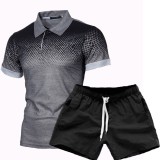Men Gradient Short Sleeve Fashion Polo Two Piece Shorts Set FLZH-ZT126-ZK70