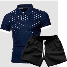 Men's Print Slim Lapel Casual Short Sleeve POLO Two Piece Shorts Set FLZH-ZT123-ZK70