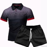 Men Gradient Short Sleeve Fashion Polo Two Piece Shorts Set FLZH-ZT126-ZK70
