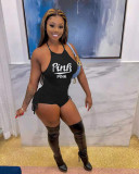 Pink Letter Halter Drawstring Playsuit NYF-8109