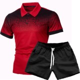 Men Gradient Short Sleeve Fashion Polo Two Piece Shorts Set FLZH-ZT126-ZK70