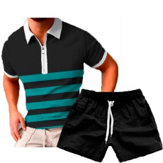 Men's Casual Print POLO Two-Piece Shorts Sets FLZH-ZT158-ZK70