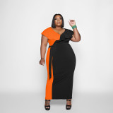 Plus Size Patchwork Ruffle Maxi Dress WPF-80588