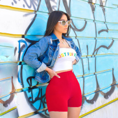 Plus Size Letter Print Tube Top And Shorts 2 Piece Sets SH-390288
