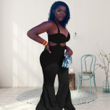 Plus Size Solid Tube Top+Strap Flare Pant 2 Piece Sets WPF-80578