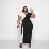 Plus Size Patchwork Ruffle Maxi Dress WPF-80588