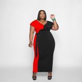 Plus Size Patchwork Ruffle Maxi Dress WPF-80588