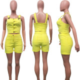 Plus Size Denim Strap CropTop+Jeans Shorts 2 Piece Sets SH-3536