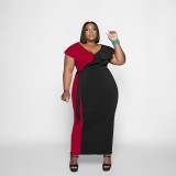 Plus Size Patchwork Ruffle Maxi Dress WPF-80588
