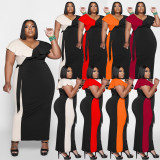 Plus Size Patchwork Ruffle Maxi Dress WPF-80588