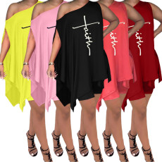 Plus Size Letter Print Sleeveless Two Piece Shorts Sets TK-6235