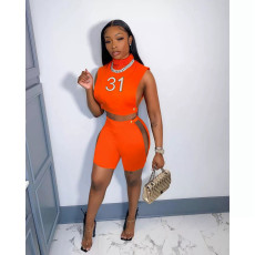 Number Print Sleeveless Hollow Out 2 Piece Shorts Sets FNN-8666