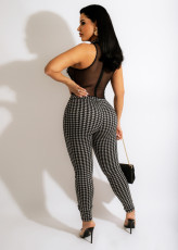 Houndstooth Mesh Patchwork Sleeveless Jumpsuit ZSD-0457