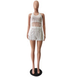 Sexy Knit Hollow Out Halter Top And Shorts Sets CM-8610