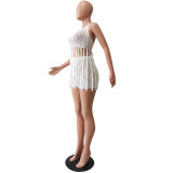 Sexy Knit Hollow Out Halter Top And Shorts Sets CM-8610