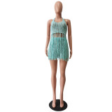 Sexy Knit Hollow Out Halter Top And Shorts Sets CM-8610