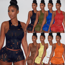 Sexy Sleeveless Hole Two Piece Shorts Sets AL-283